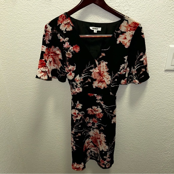 BB Dakota Pink and Orange Floral Mini Dress with Flutter Sleeves - Picture 1 of 4